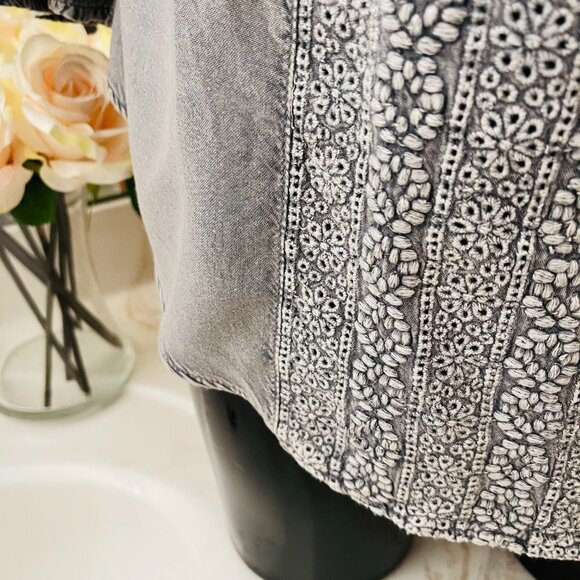 SOLITAIRE Women Shirt, M (8), gray, cotton tunic, Boho, Bohemian Top medium - Picture 2 of 3